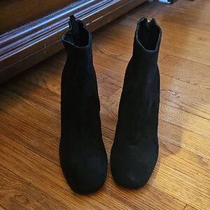 Black Textured Ankle Booties with Slip-On Design